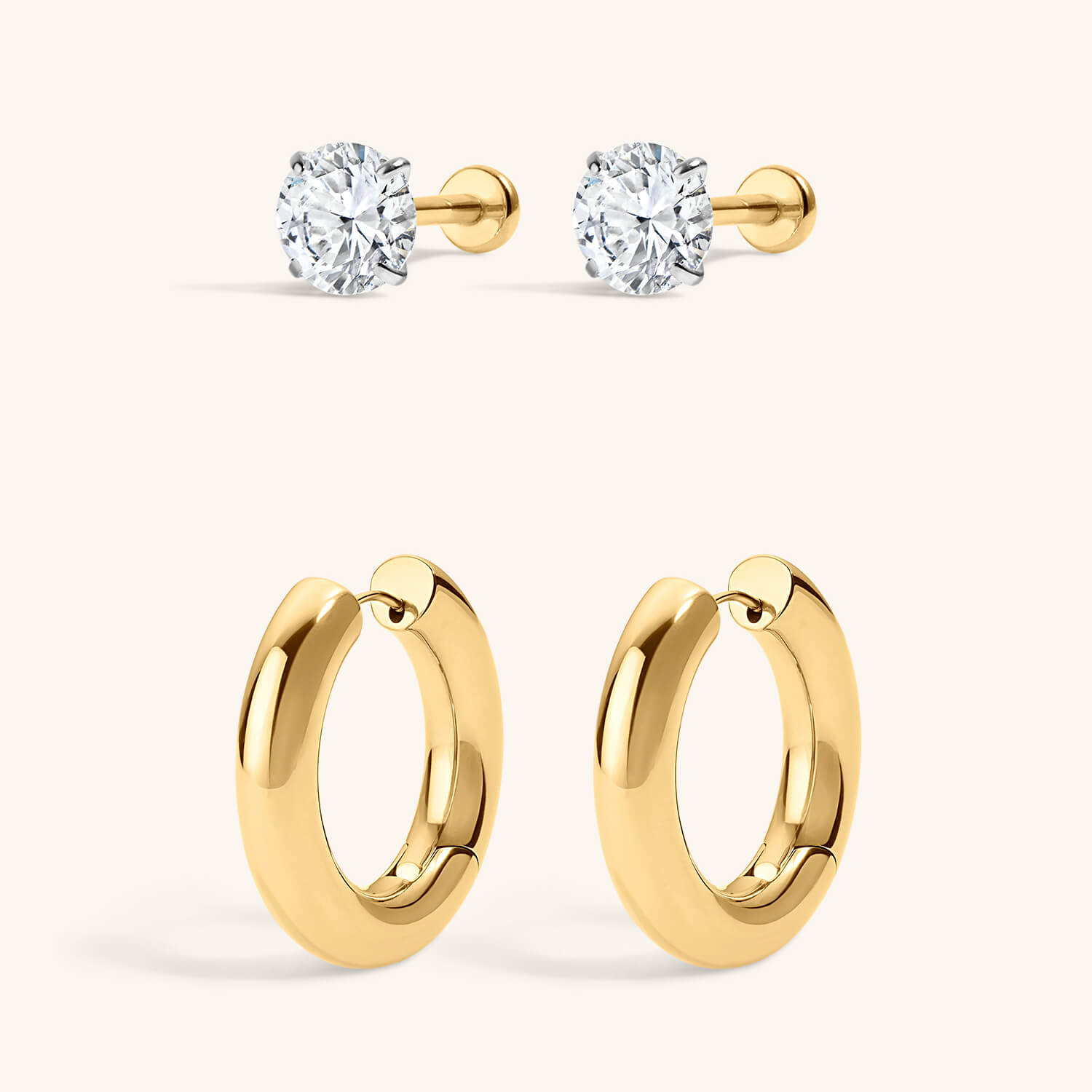 Modern Heirloom Duo - Lab Grown Diamond Nap Earring in 0.5 TCW and Every Body Hoops in Titanium - Gold