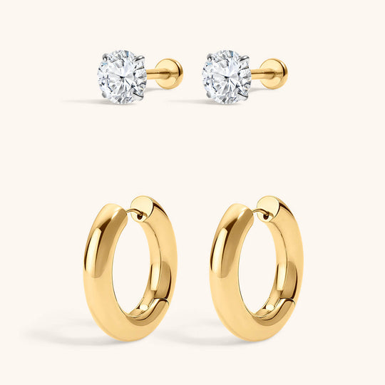 Modern Heirloom Duo - Lab Grown Diamond Nap Earring in 0.5 TCW and Every Body Hoops in Titanium - Gold