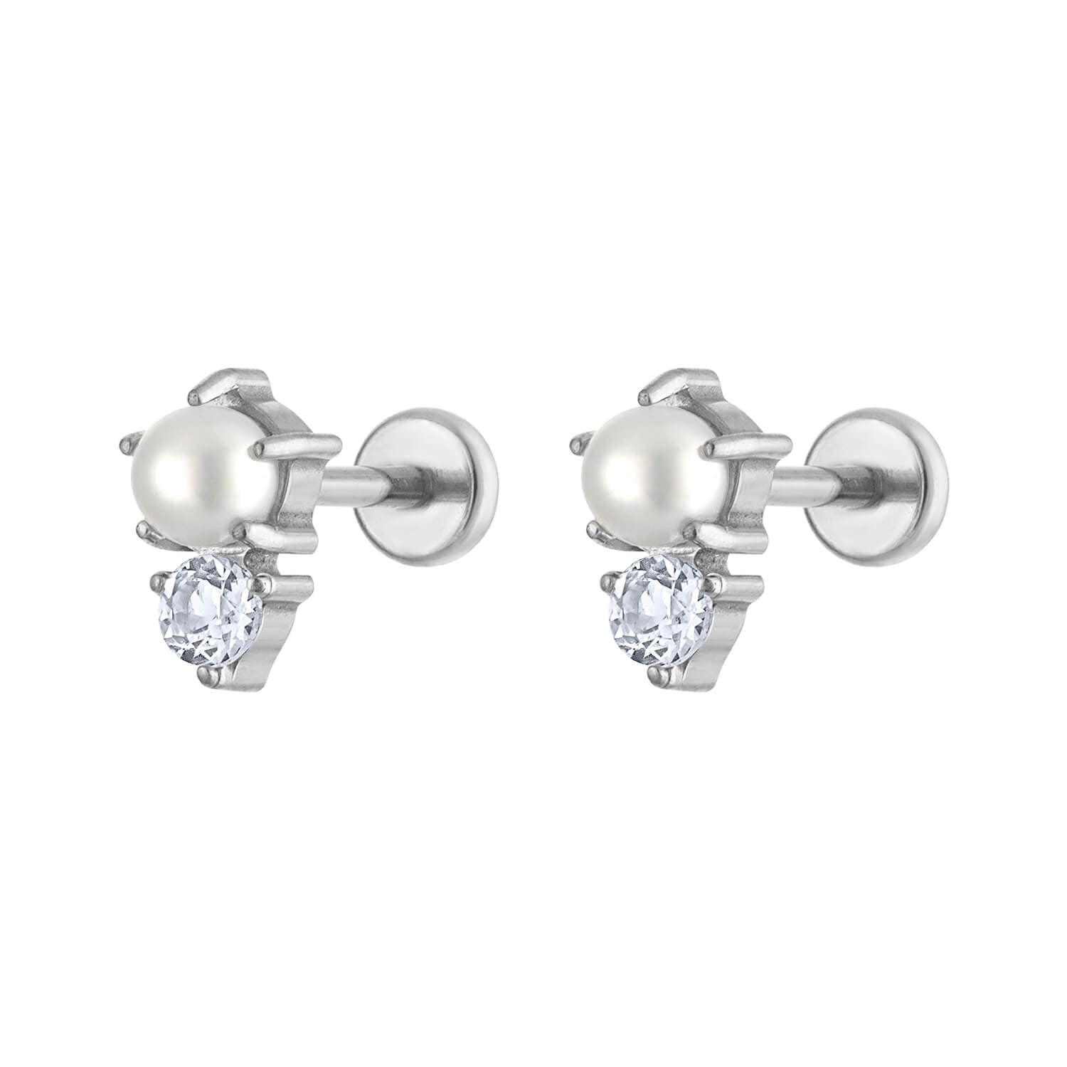 Pearl and White Topaz Nap Earrings in Silver