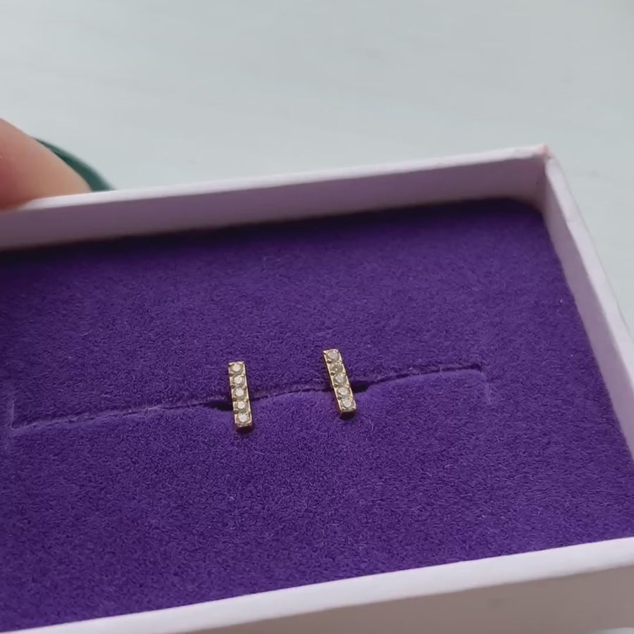 Pave Bar Nap Earrings in Gold on model video
