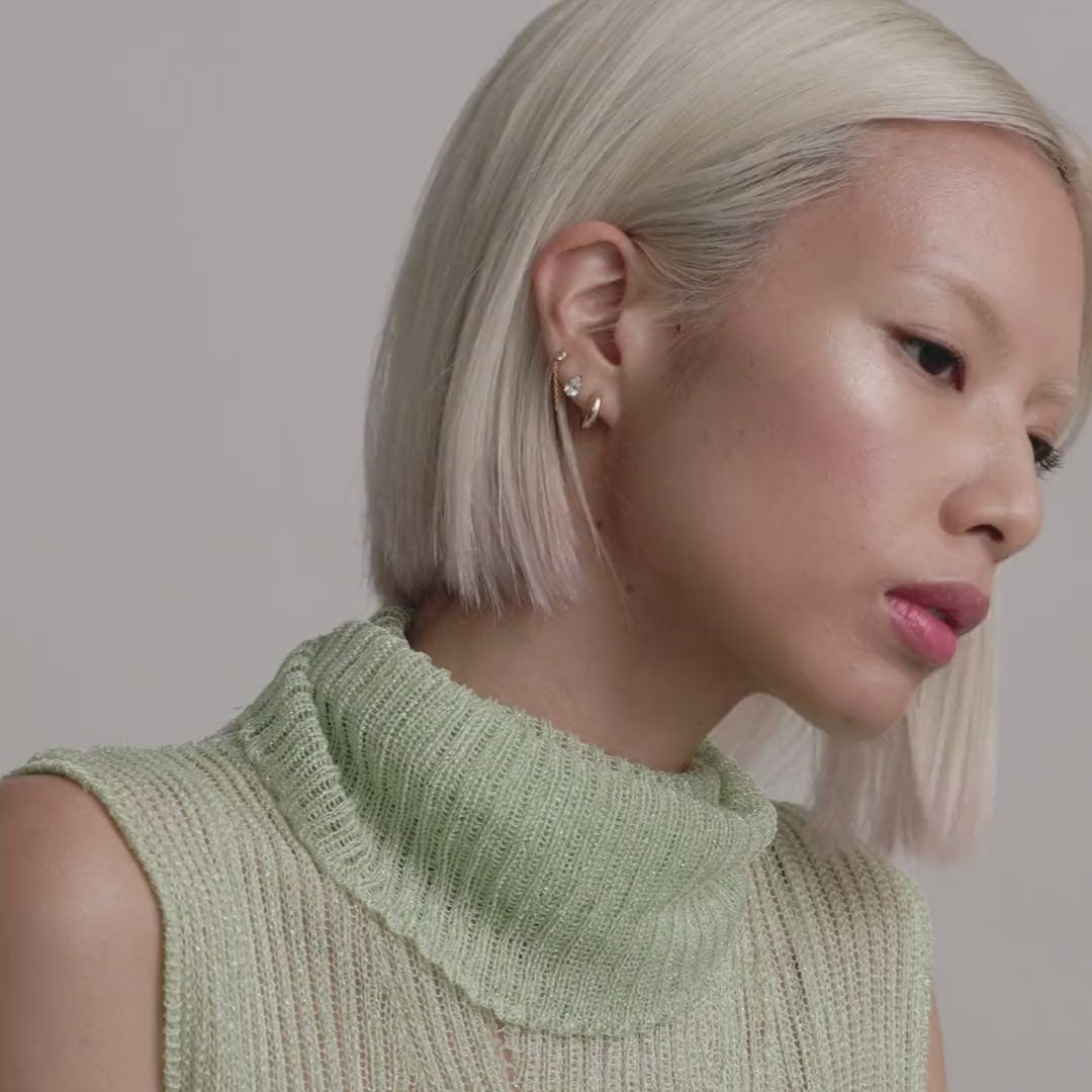 Bezel Pear Chain Nap Earrings in Gold on Model Video