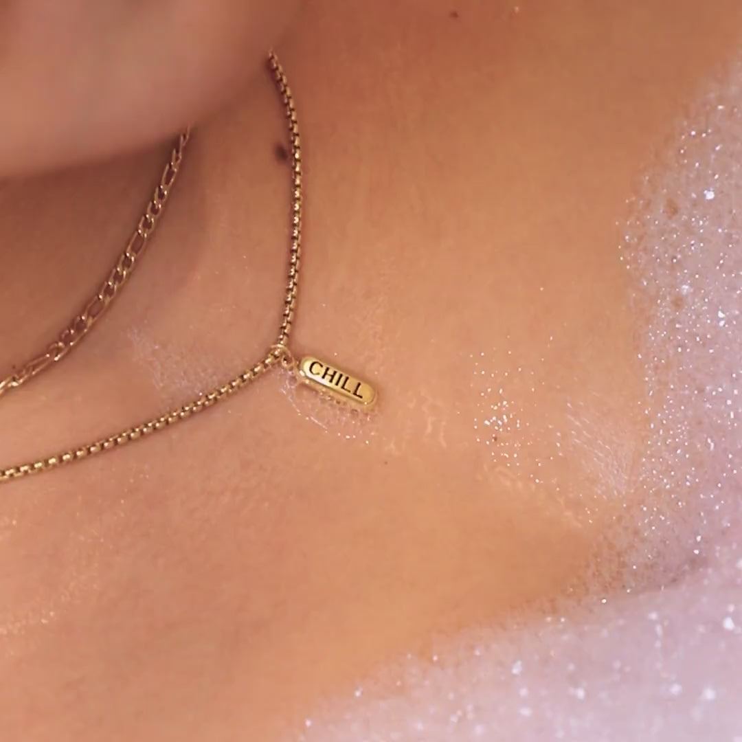 Chill Pill Necklace (Gold) on model video