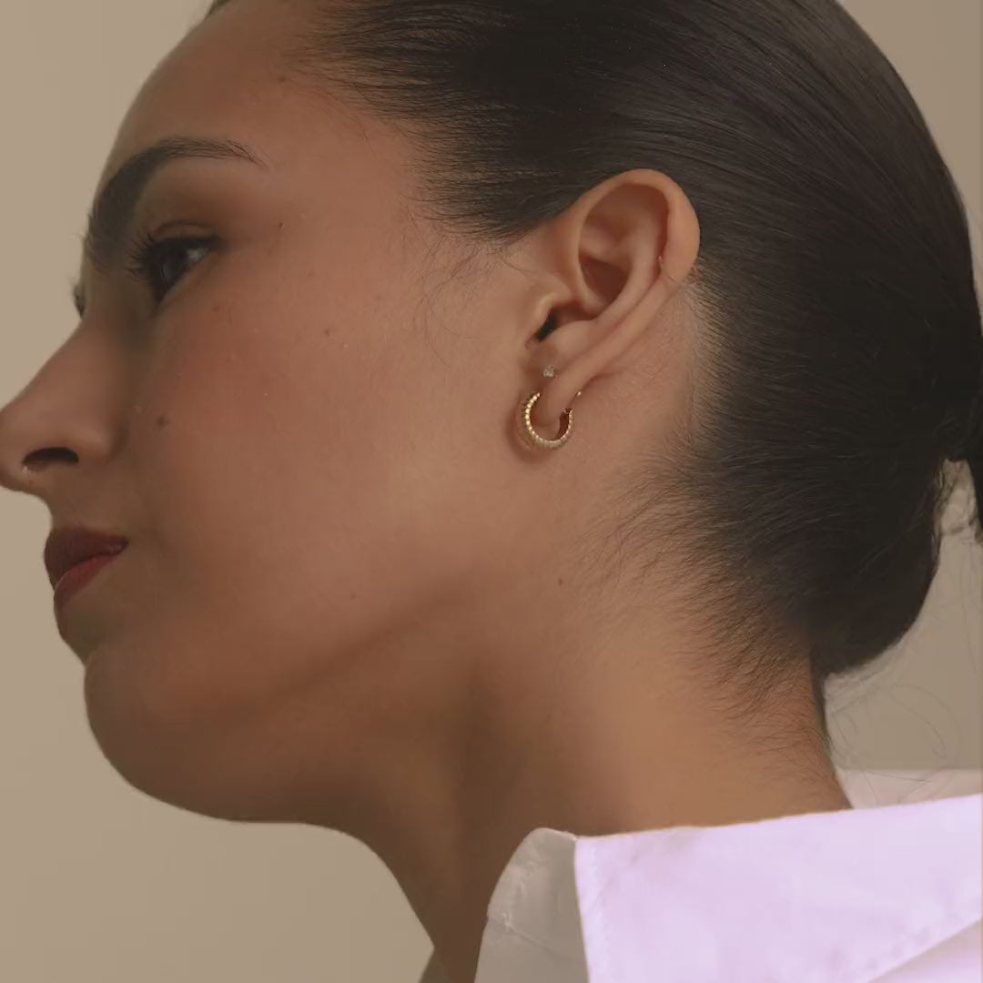 Plisse Huggie Hoops 13mm in Gold on Model Video
