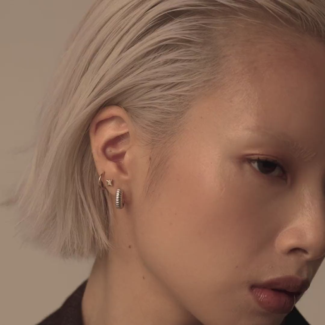 Plisse Huggie Hoops 13mm in Silver on Model Video