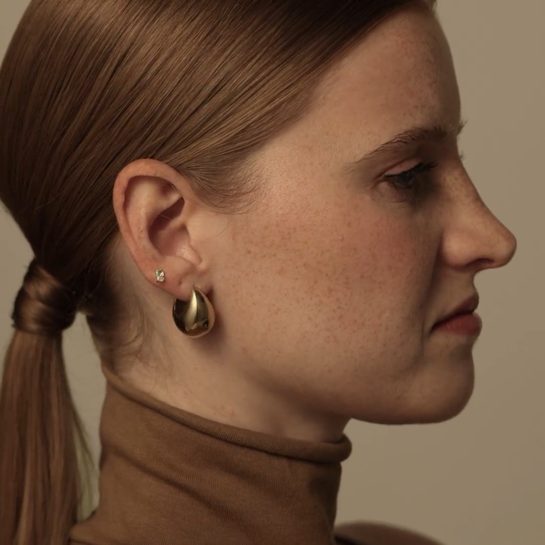 Celestial Crystal Emerald-Cut Nap Earrings 5mm in Gold on Model Video