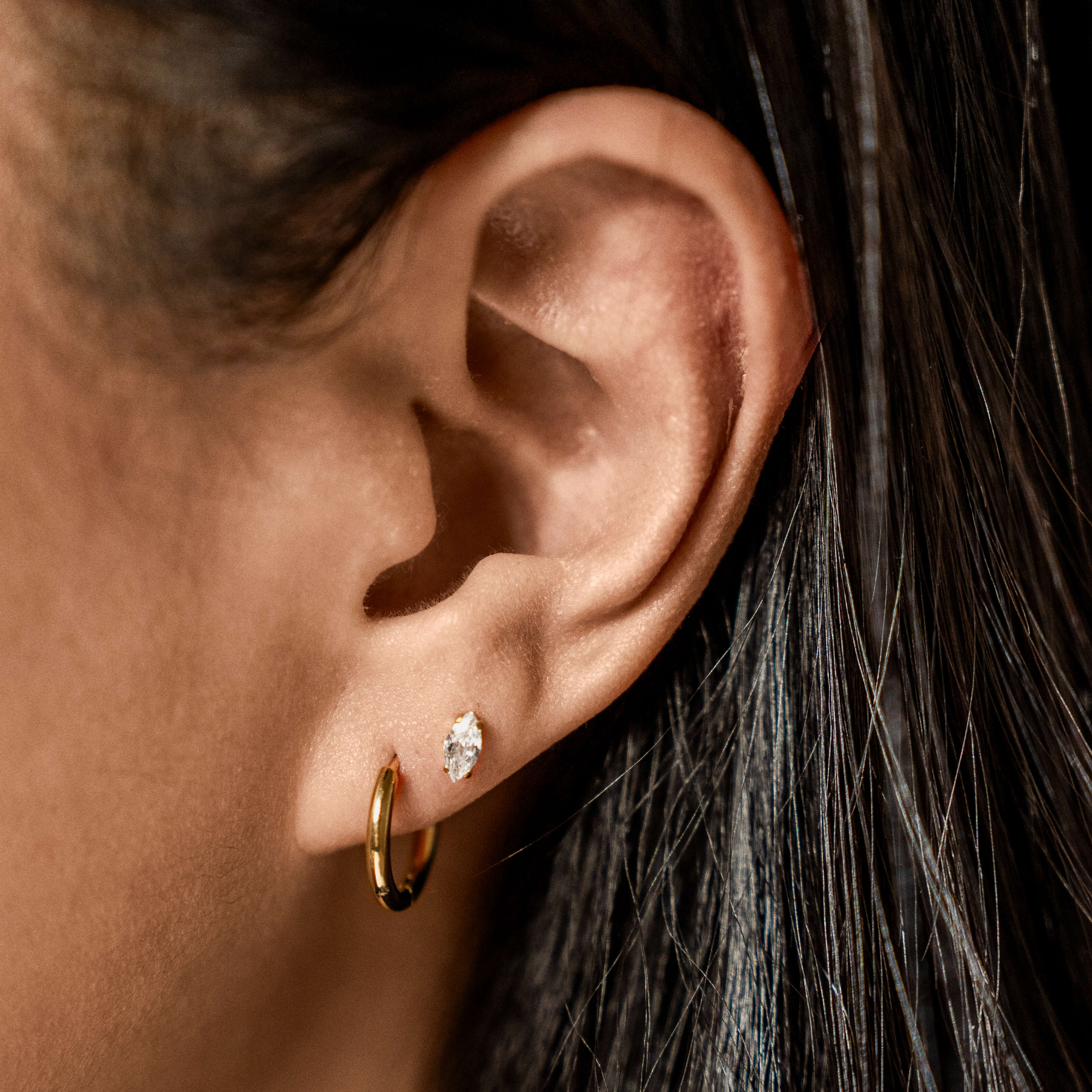 Signature Essentials Duo - Celestial Crystal Marquise Nap Earrings and Classic Hoops, 15mm in Gold on model