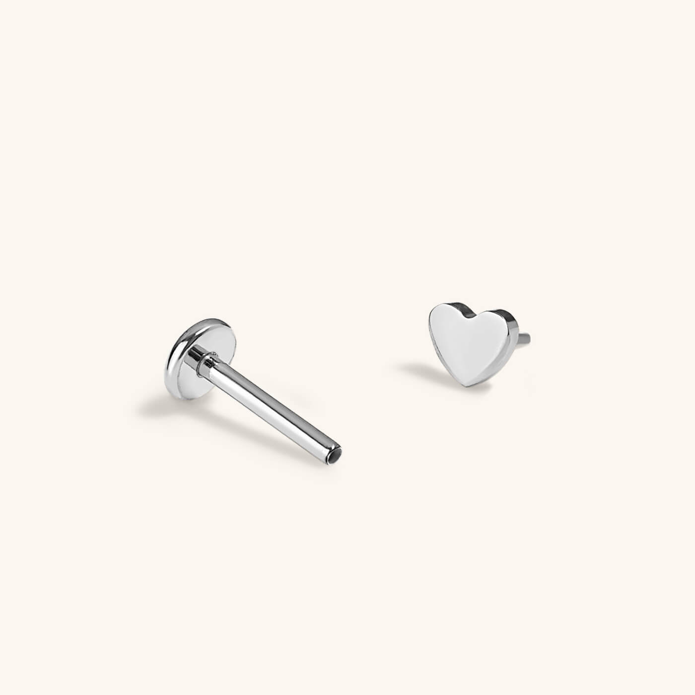 Classic Heart Push Pin Flat Back Earring (Titanium - Silver)