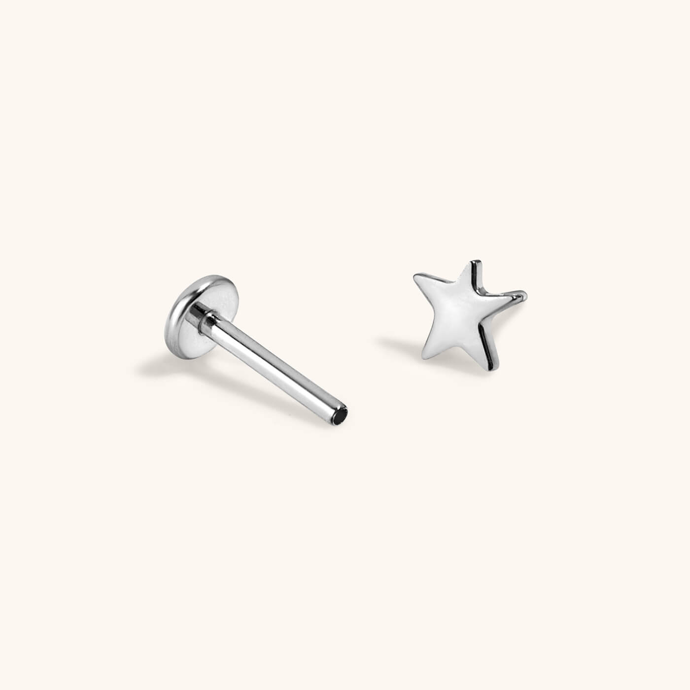 Classic Star Push Pin Flat Back Earring (Titanium - Silver)