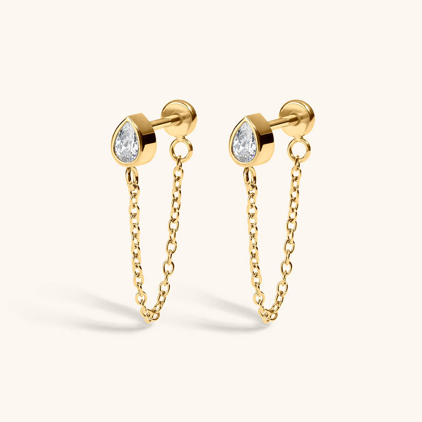 Bezel Pear Chain Nap Earrings (Titanium - Gold)