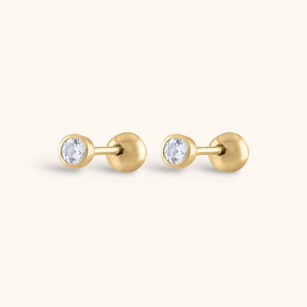Tiny Sapphire Ball Back Earrings in 14k Gold - Main Image