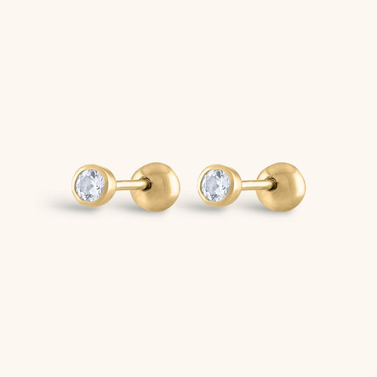 Tiny Sapphire Ball Back Earrings in 14k Gold