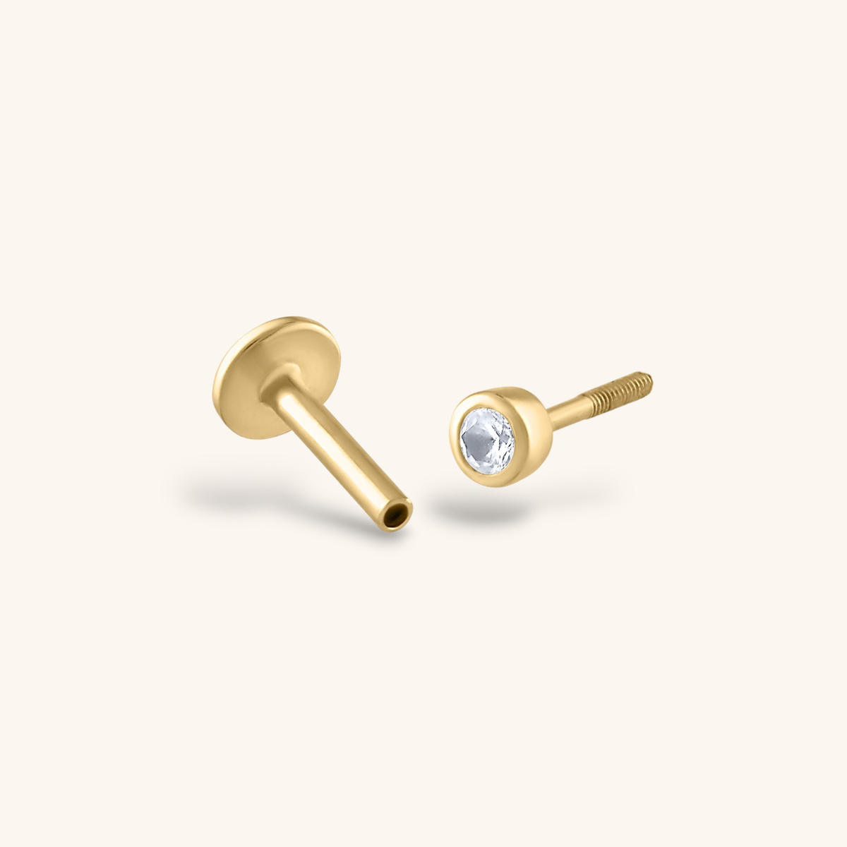Tiny Sapphire Threaded Flat Back Earring in 14k Gold