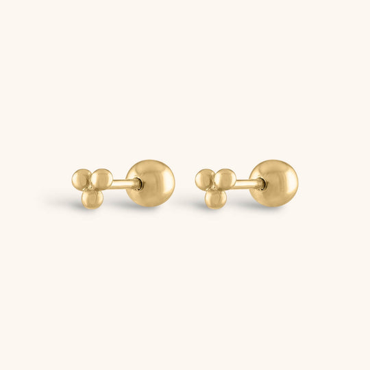 Tiny Trinity Ball Back Earrings in 14k Gold