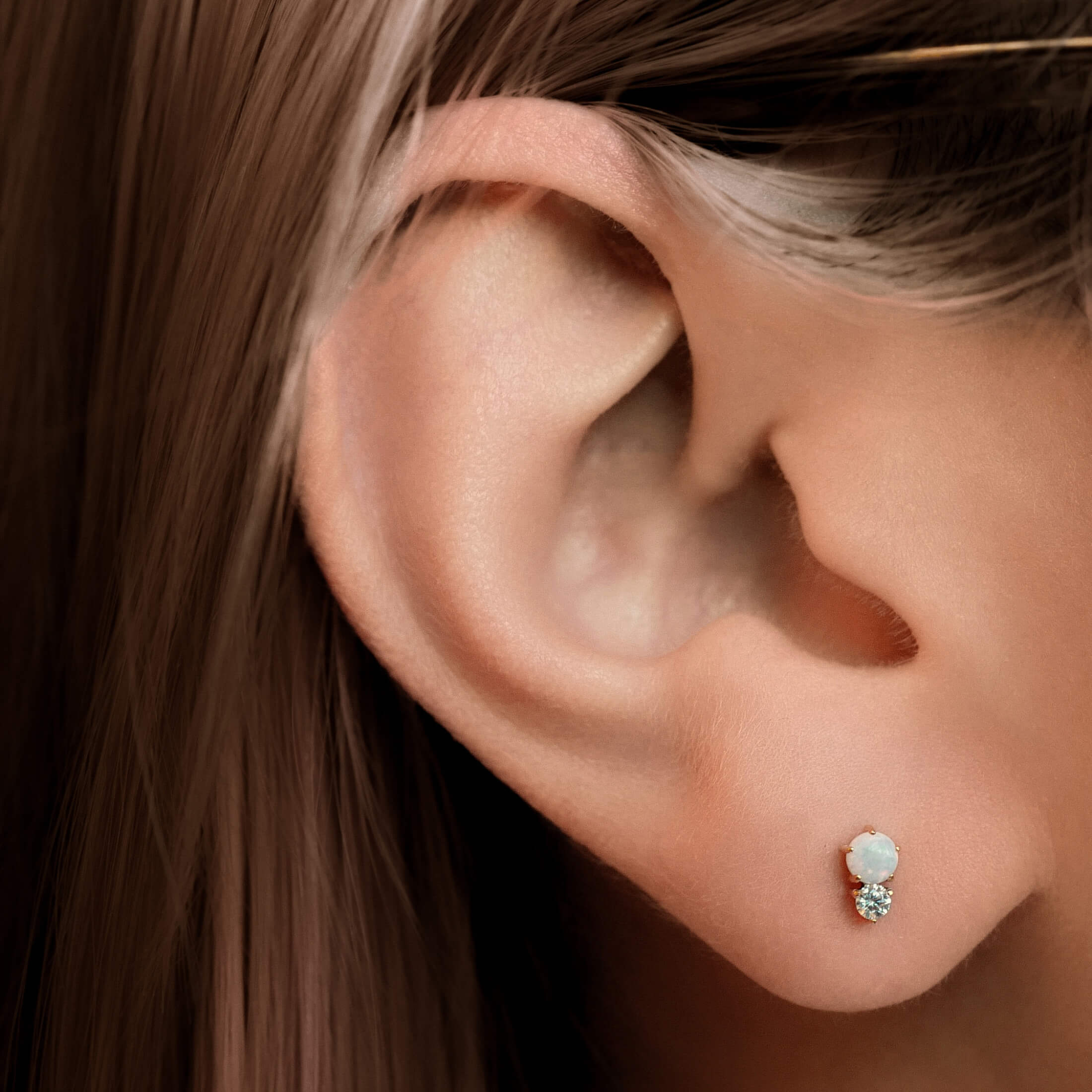 Wish and Hope Opal Push Pin Flat Back Earring (Titanium - Gold) on model