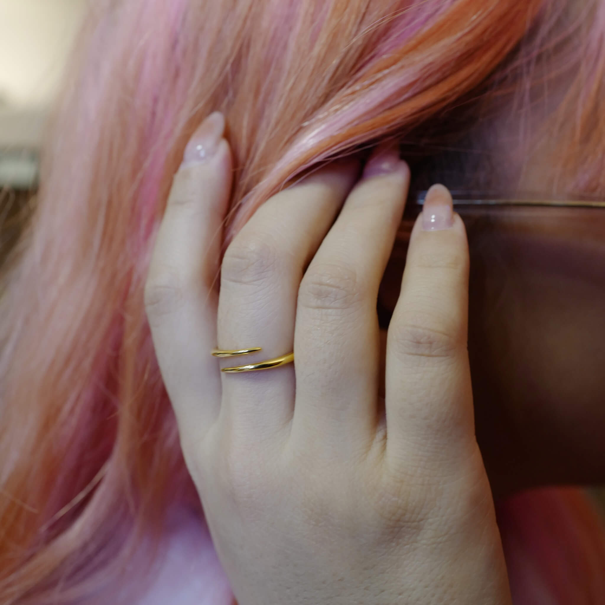 Bold Infinite Stacking Ring in Gold on model