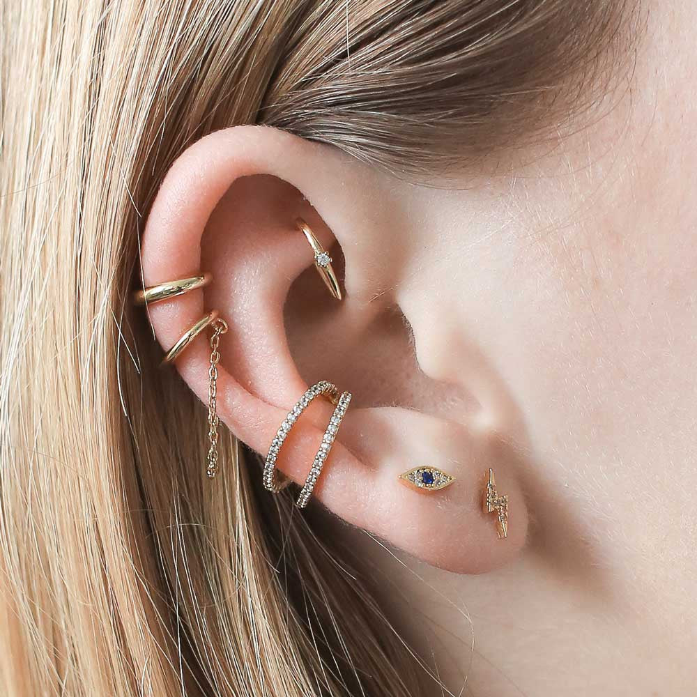 Pave Lightning Threaded Flat Back Earring on model