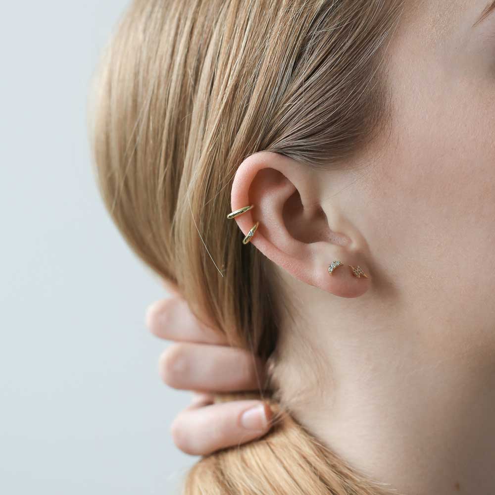 Pave Moon Nap Earrings (Gold) on model