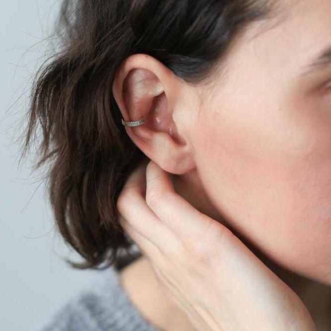 Double Eternity Arc Ear Cuff on model