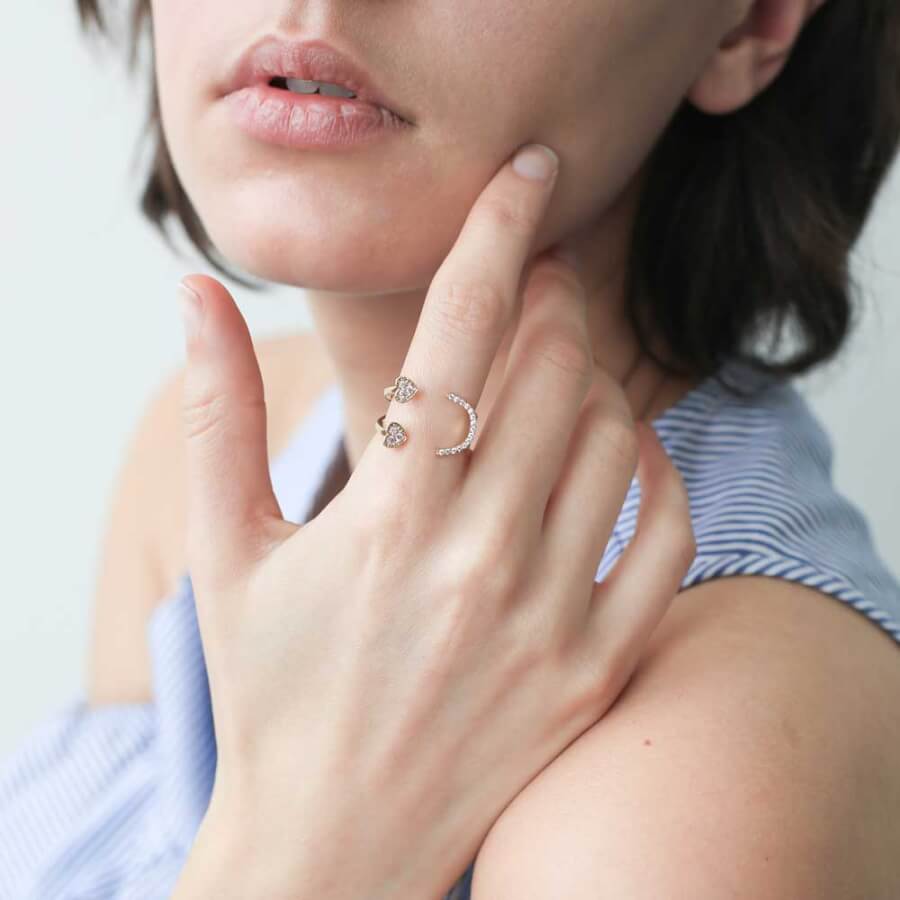 Pave Heart Emoji Ring on model
