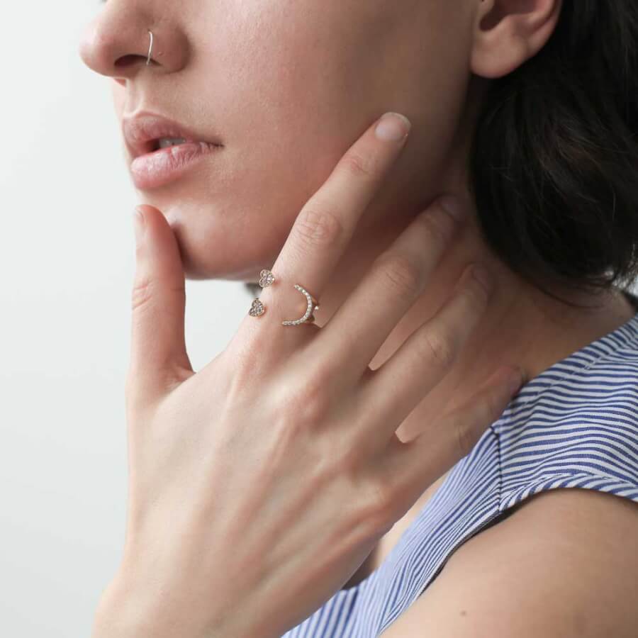 Pave Heart Emoji Ring on model