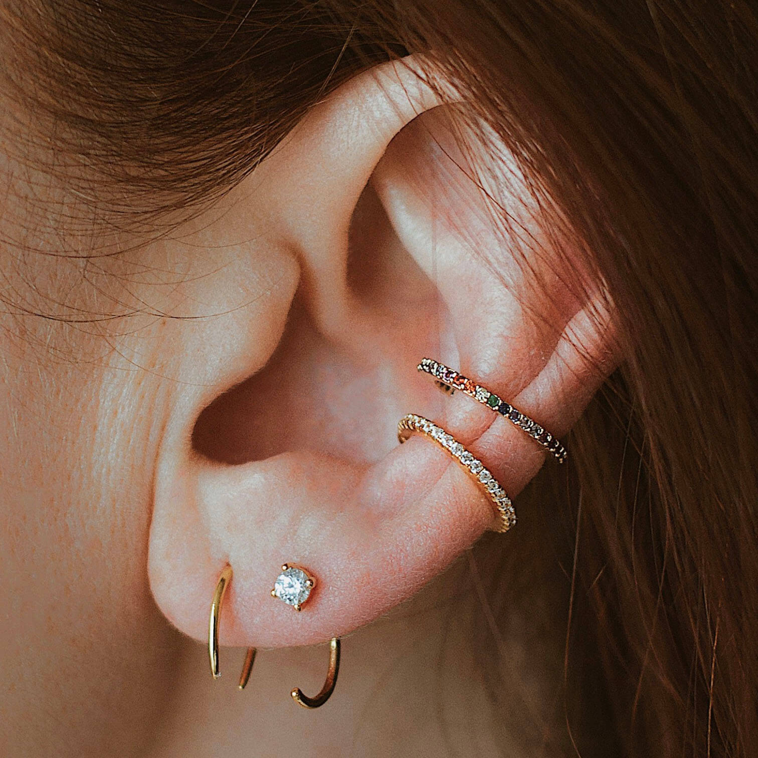 Eternity Ear Cuff in Rose Gold on model