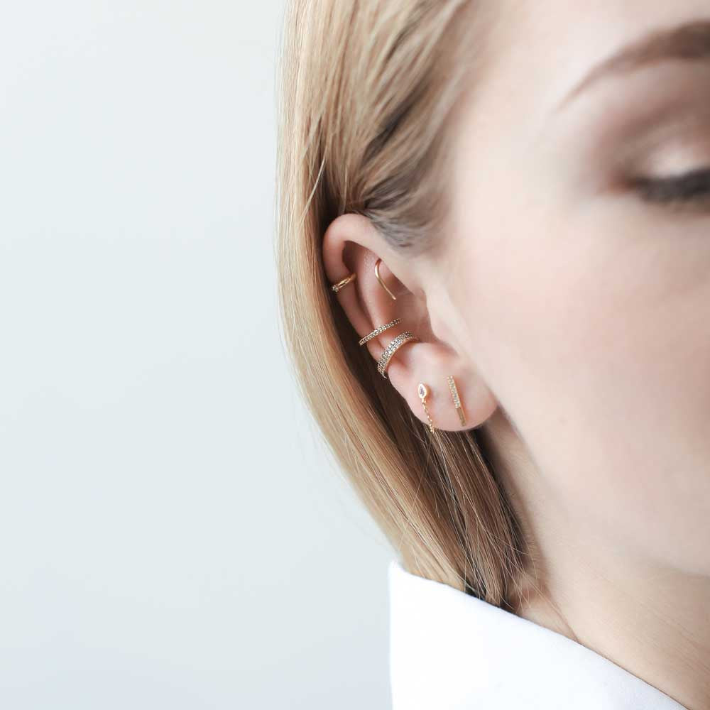 Pave Bar Studs in Sterling Silver on model