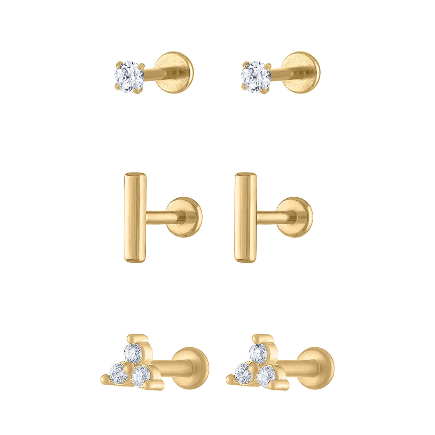 Cartilage Piercing Earrings | Flat Back Earrings - EricaJewels | Flat back  earrings, Back piercings, Triangle earrings
