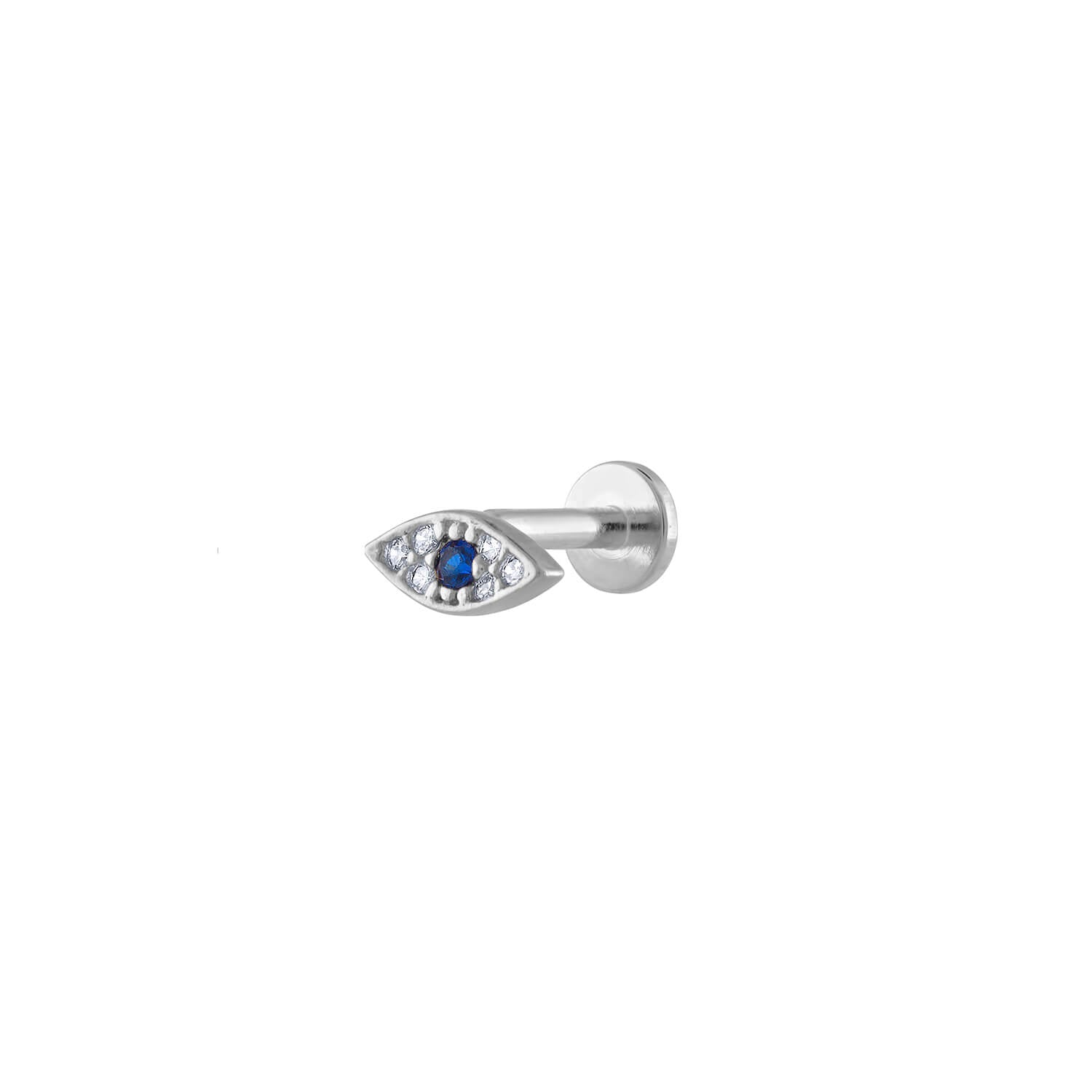 Evil Eye Threaded Flat Back Earring in Silver