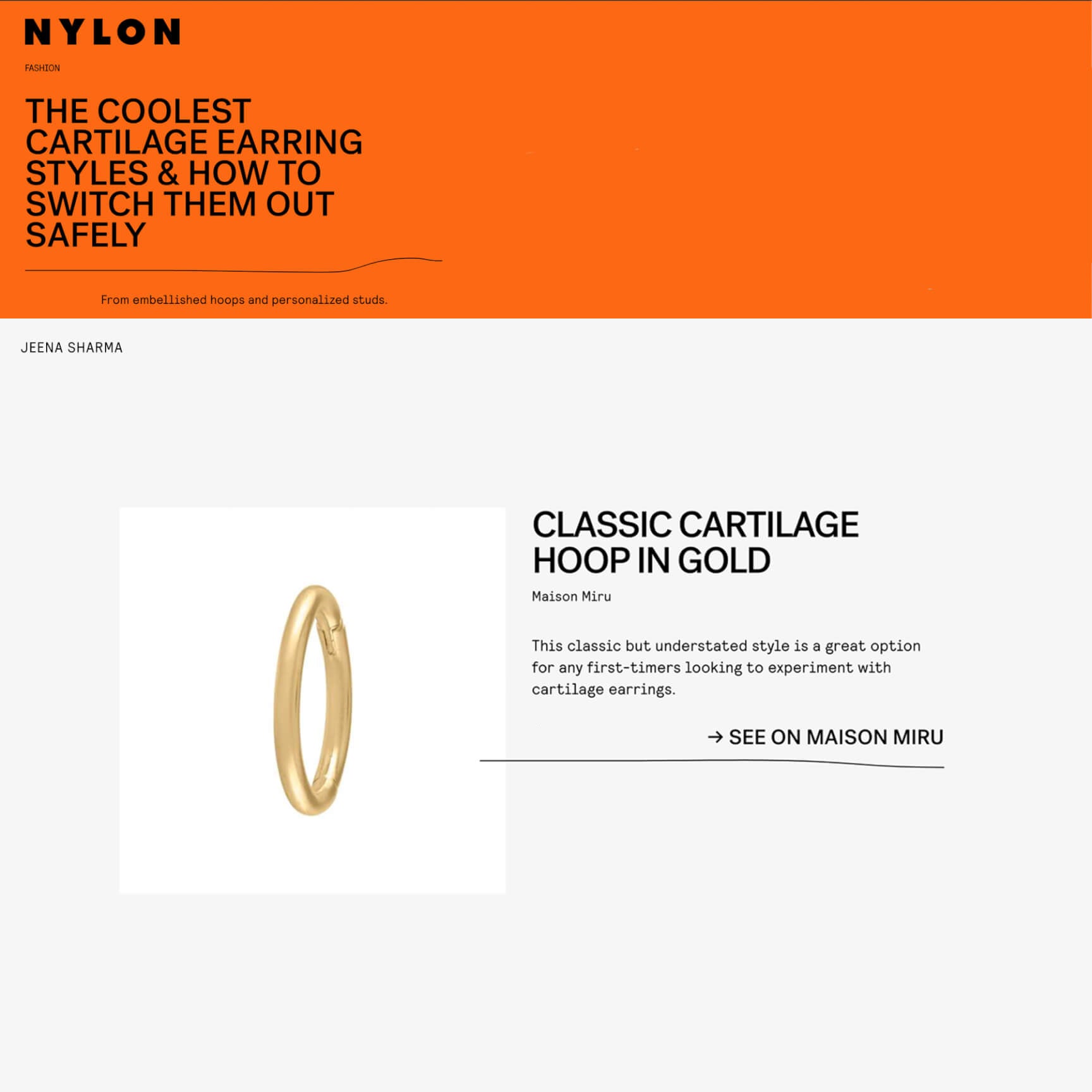 Classic Cartilage Hoop as seen in Nylon