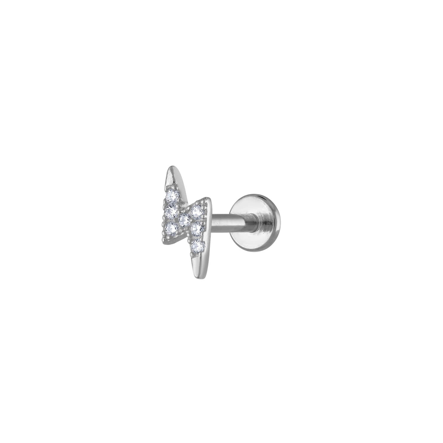 Pave Lightning Threaded Flat Back Earring in Silver