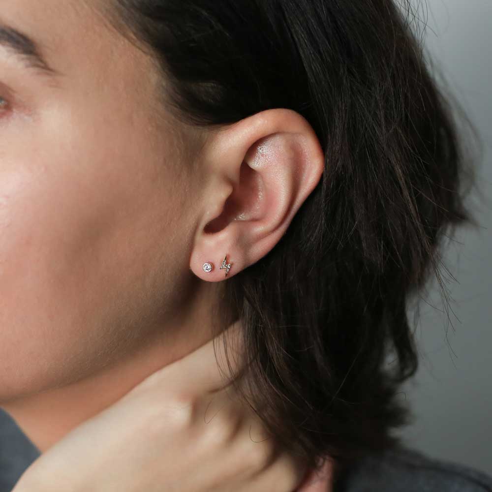 Pave Lightning Nap Earrings (Gold) on model