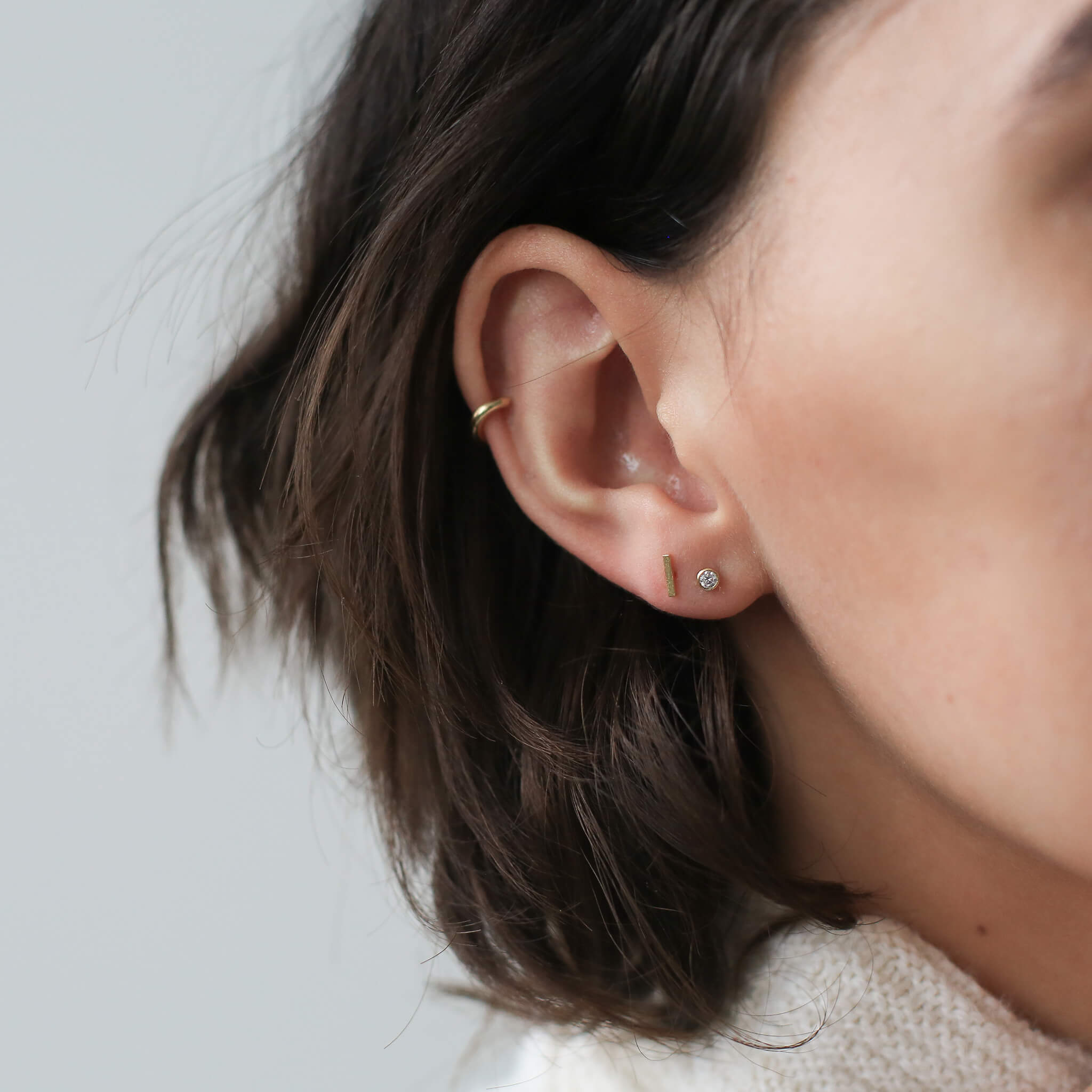 Tiny Crystal Nap Earrings (Gold) on model