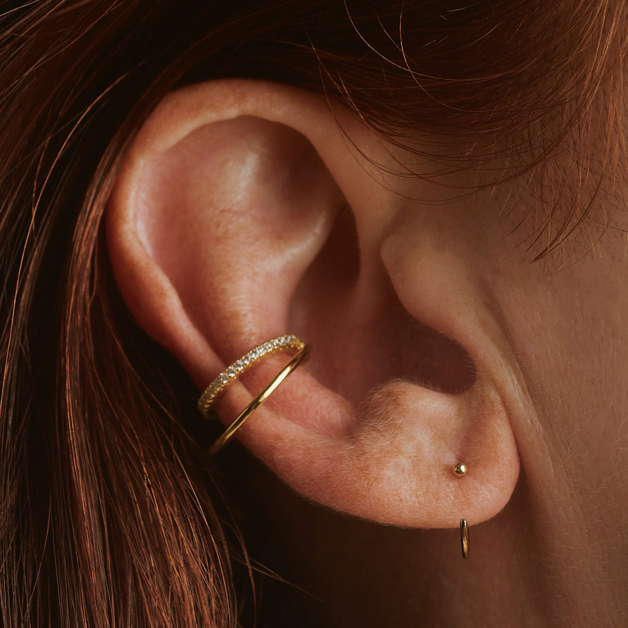 Tiny Secret Nose Hoop Ring in 14k Gold (8mm) on model