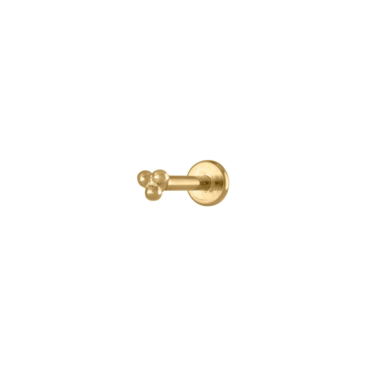 Tiny Trinity Threaded Flat Back Earring in 14k Gold