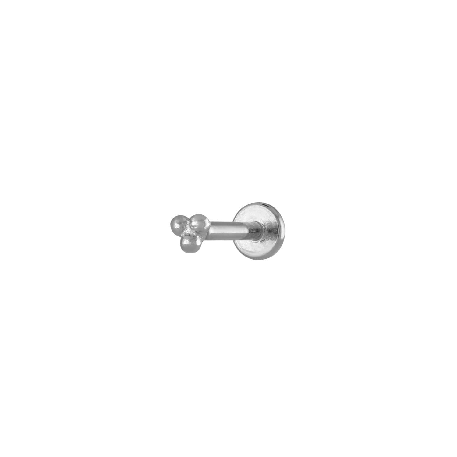 Tiny Trinity Threaded Flat Back Earring in Silver