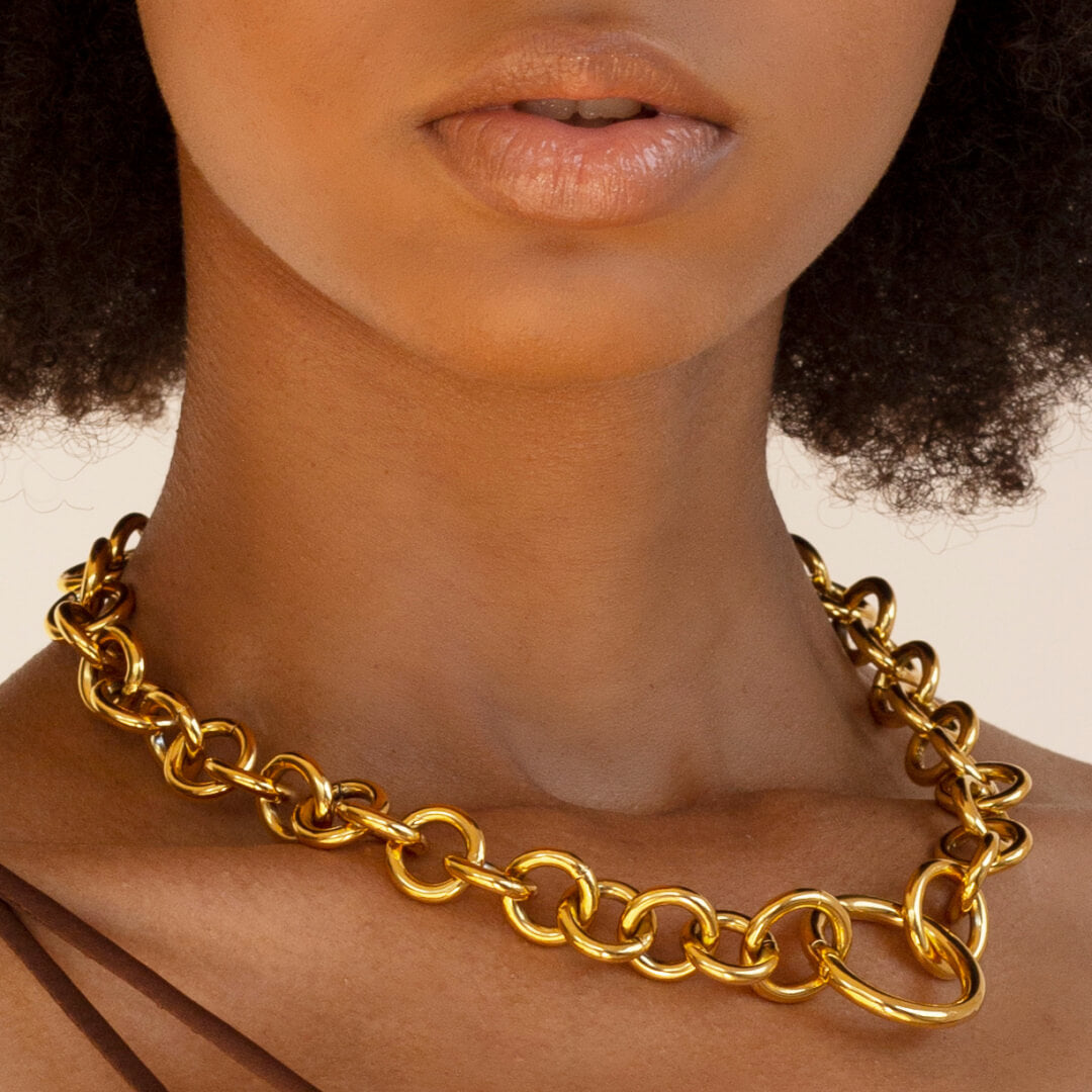 Bubble Necklace in Gold on model