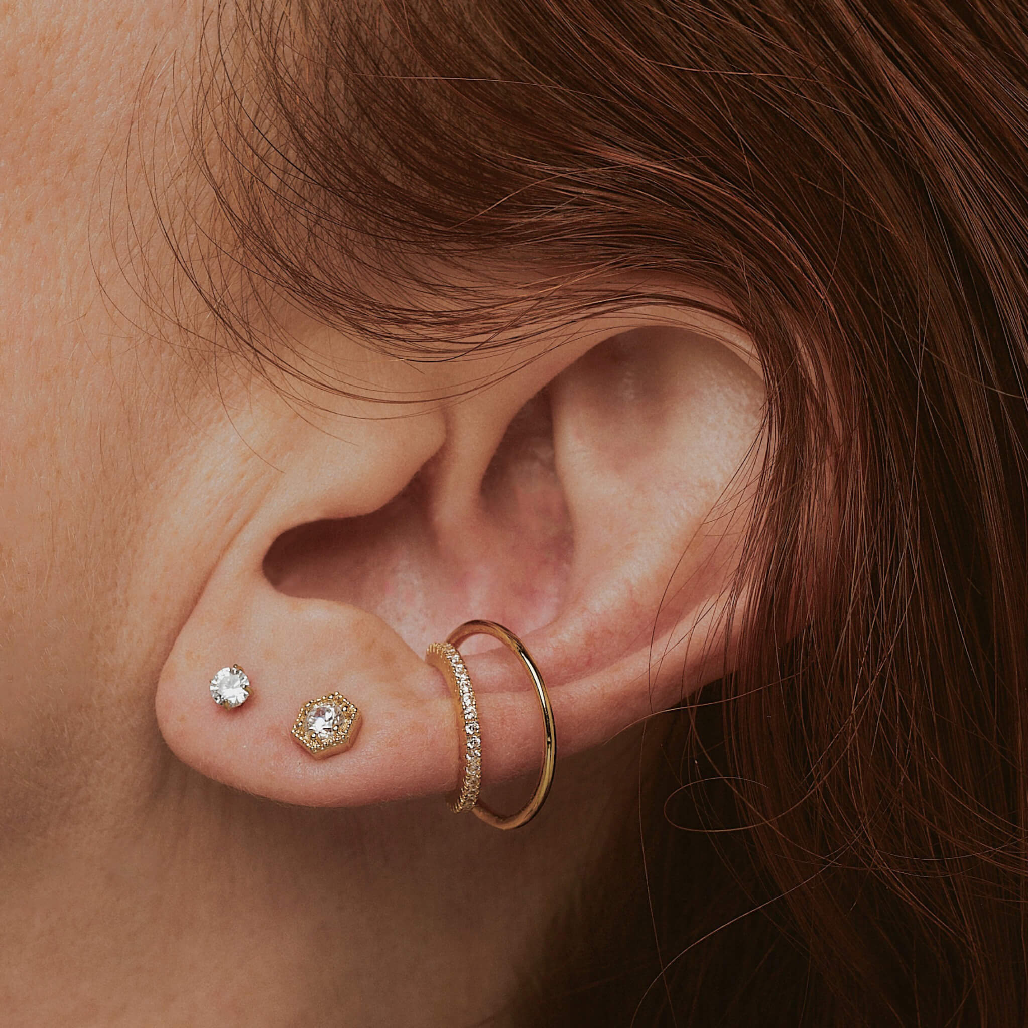 Celestial Crystal Nap Earrings in Gold on model