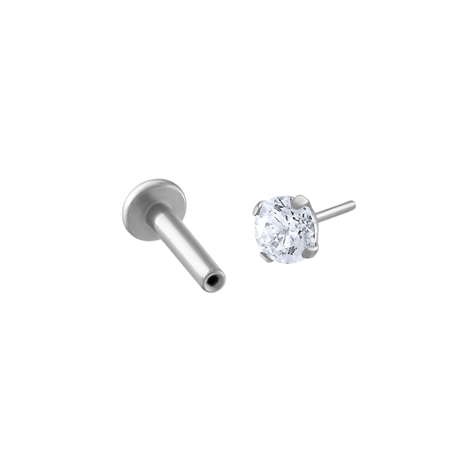 Celestial Crystal Push Pin Flat Back Earring, Titanium - Silver / 16g: Most Cartilage Piercings / 8mm at Maison Miru