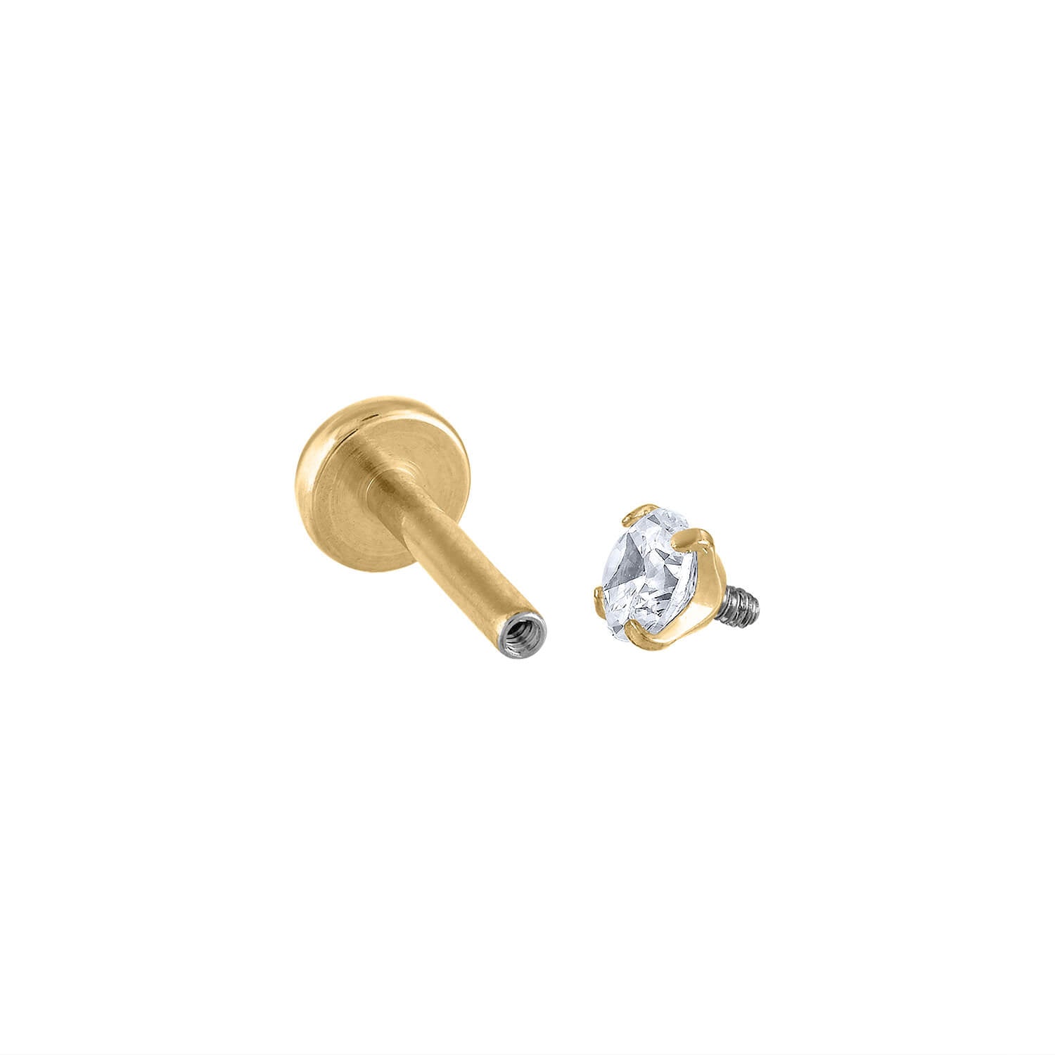 Tiny Crystal Push Pin Flat Back Earring, Titanium - Silver / 16g: Most Cartilage Piercings / 6mm at Maison Miru