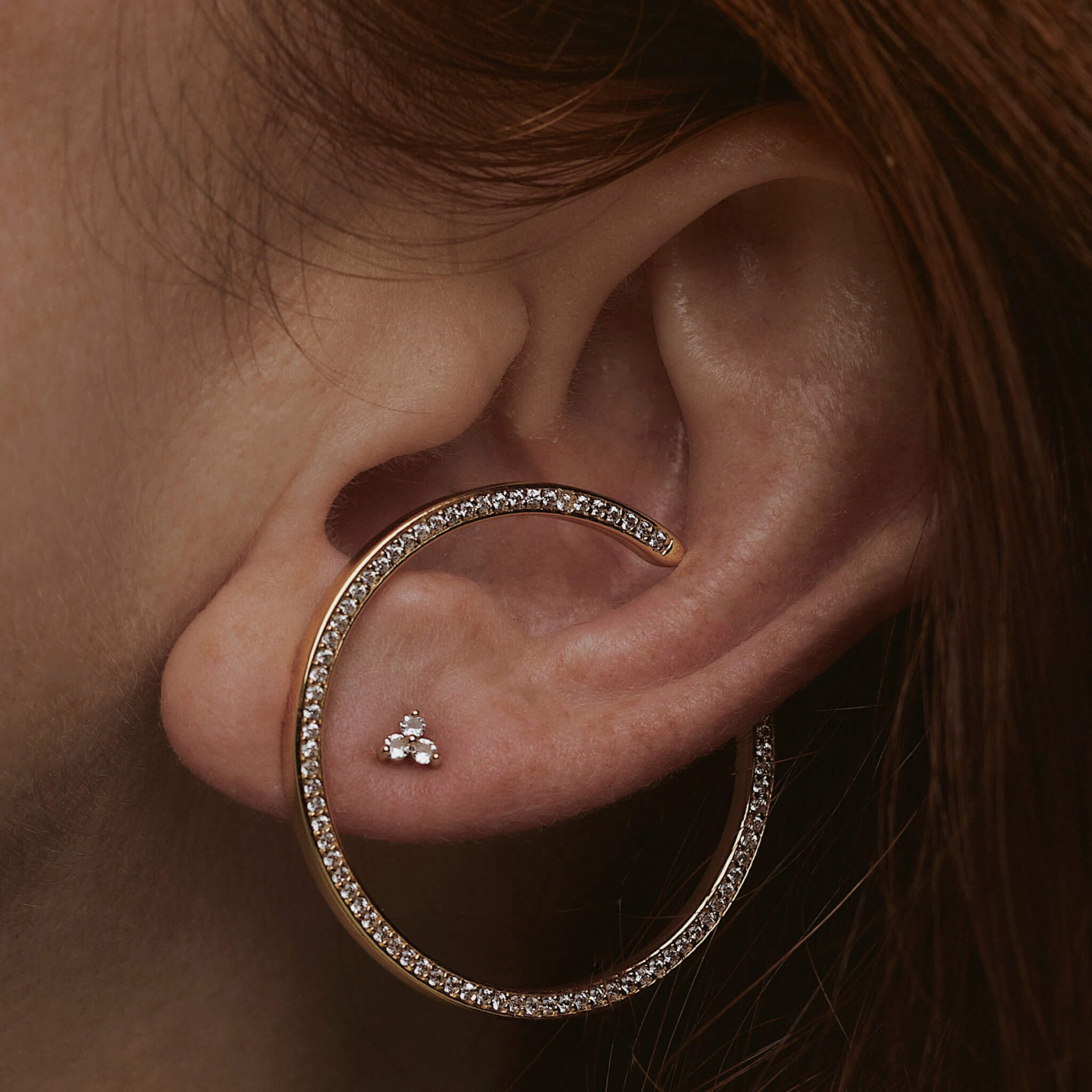 Celestial Illusion Hoops in Sterling Silver on model