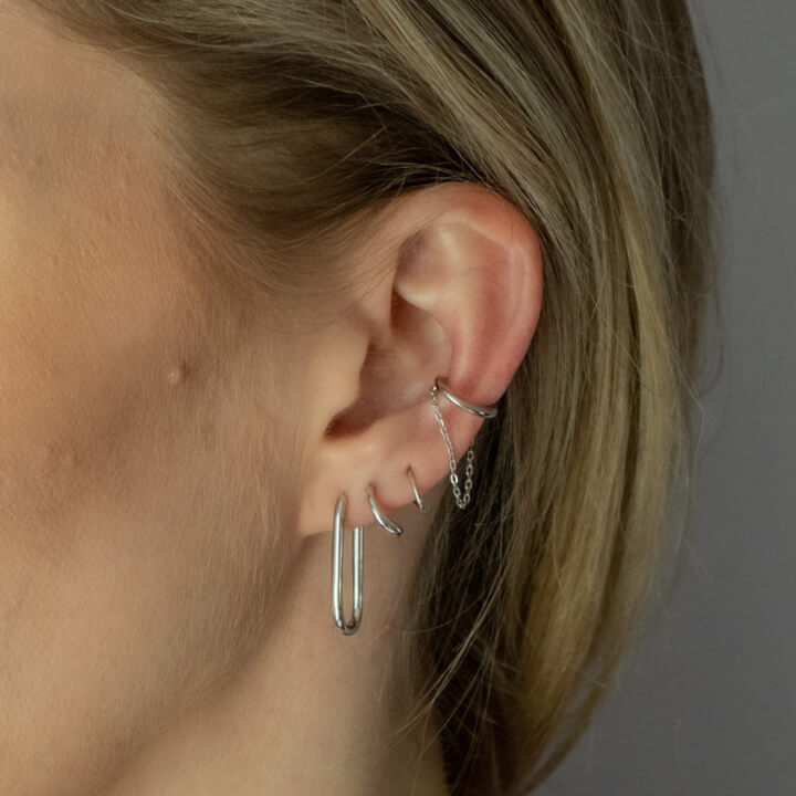 Classic Twirl Earrings in Titanium on model (Silver)