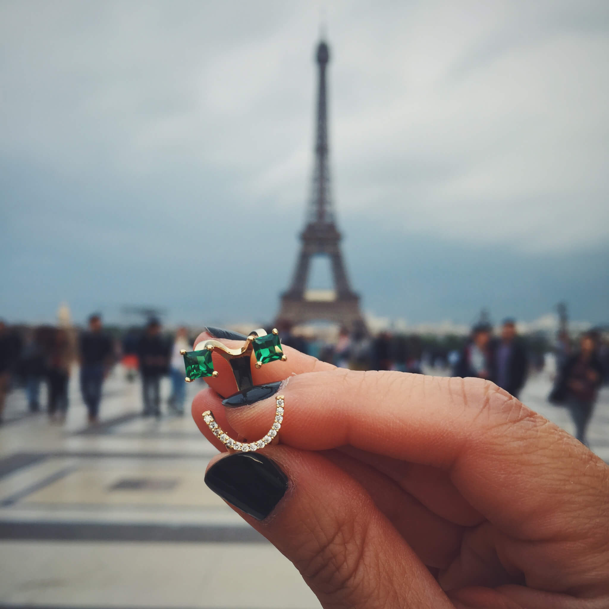 Classic Emoji Ring in Green on model