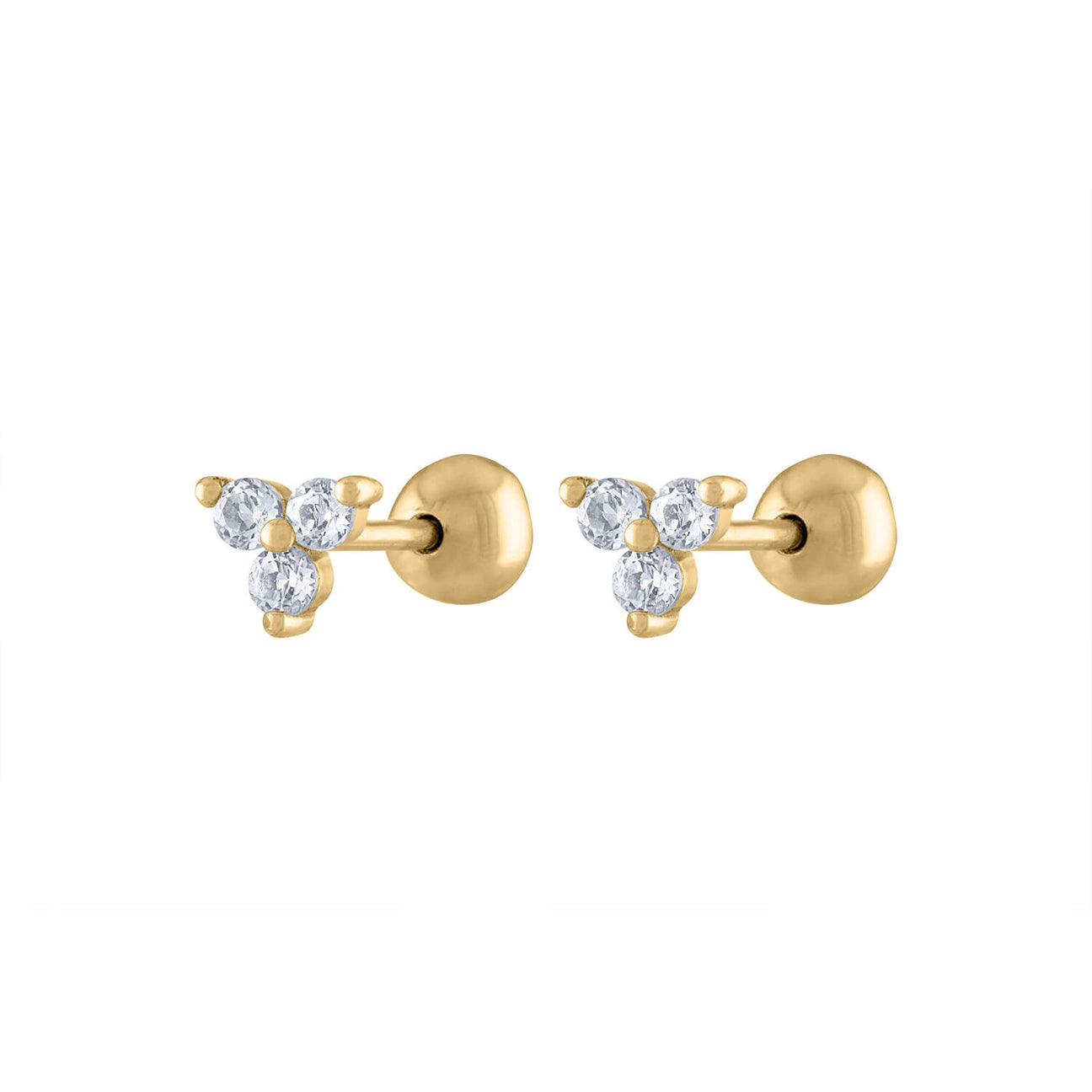 Crystal Trinity Ball Back Earrings in 14k GoldN Maison Miru