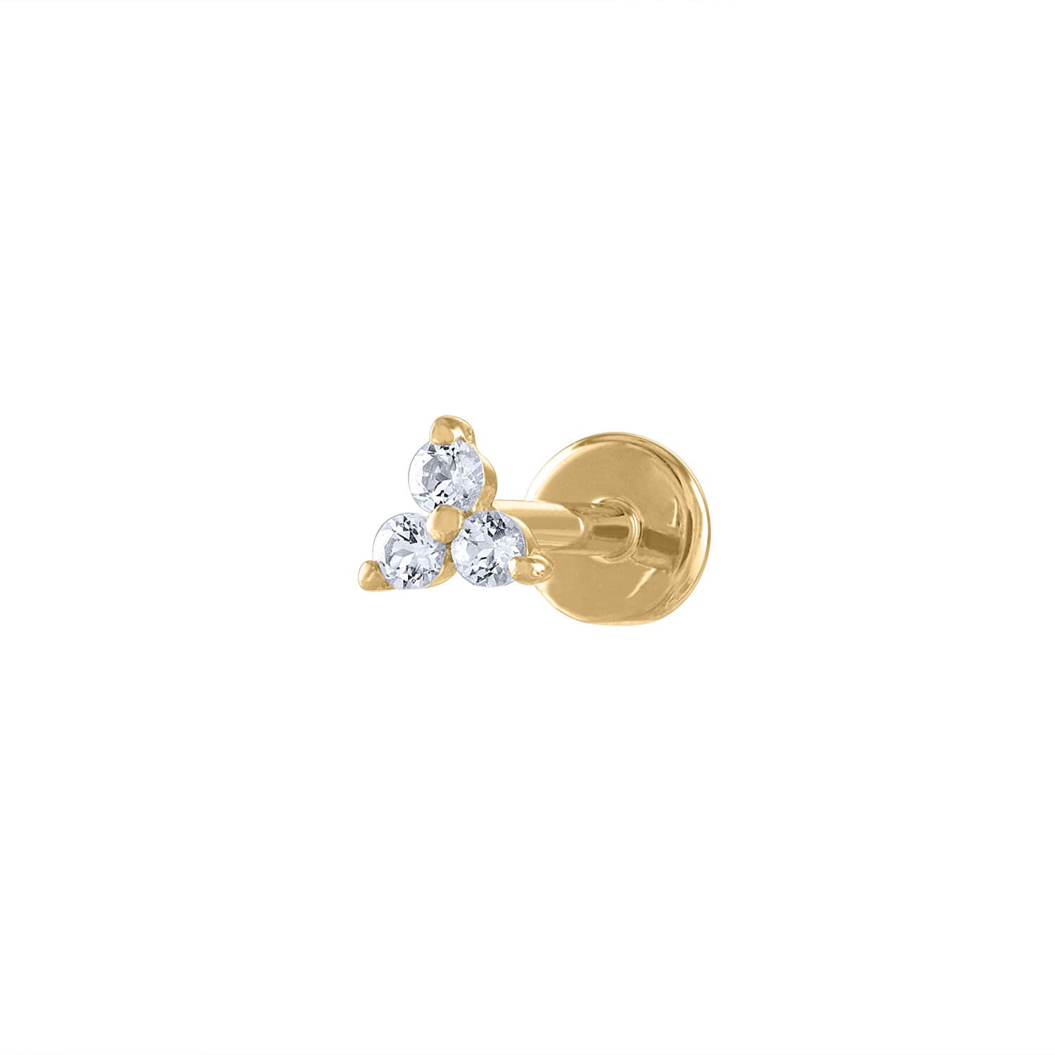 Crystal Trinity Threaded Flat Back Earring in 14k Gold