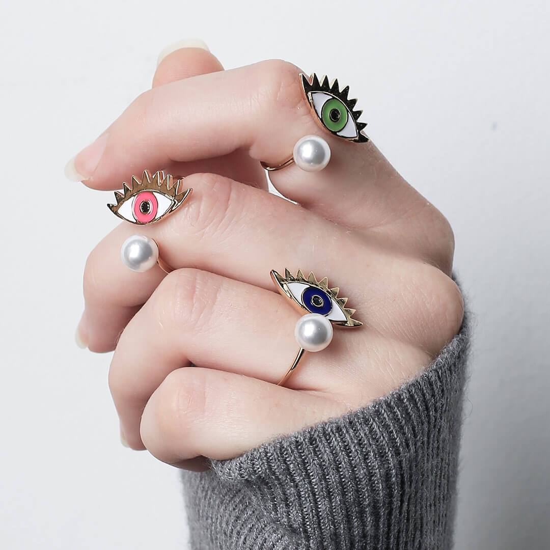 Evil Eye Ring in Blue on model