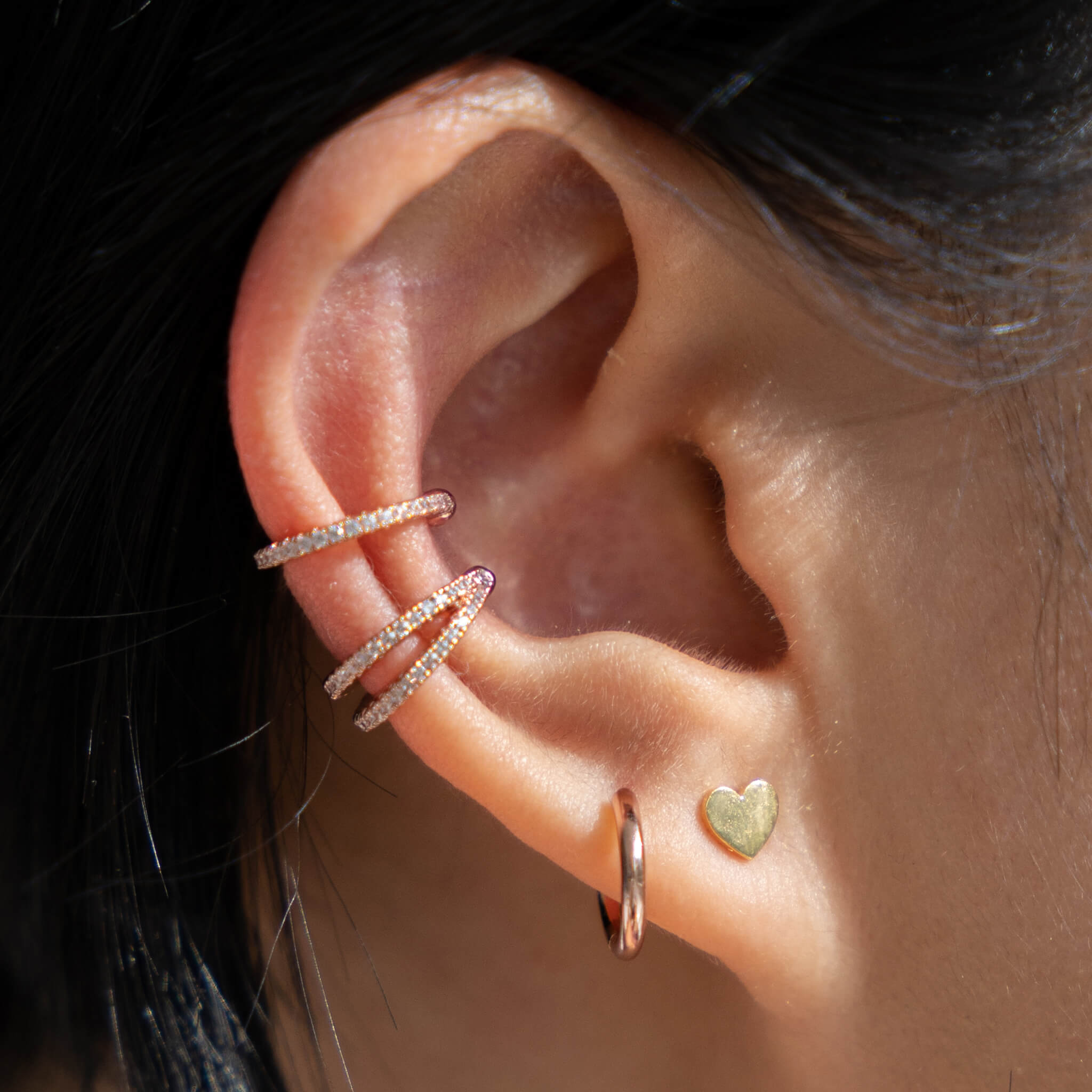 Eternity Ear Cuff in Rose Gold on model