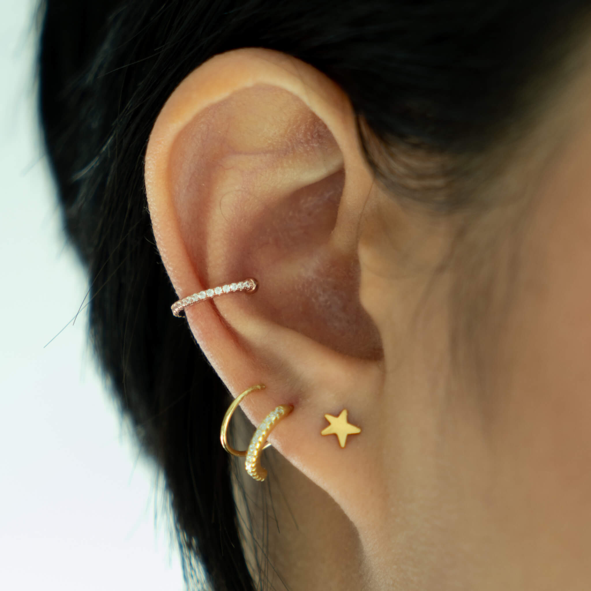 Eternity Ear Cuff in Rose Gold on model