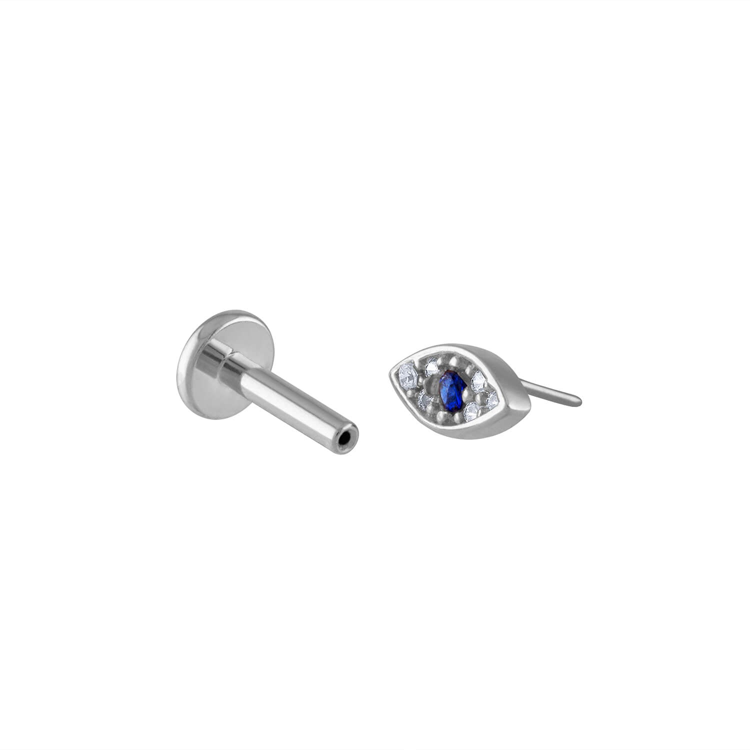 Evil Eye Push Pin Flat Back Earring in Silver