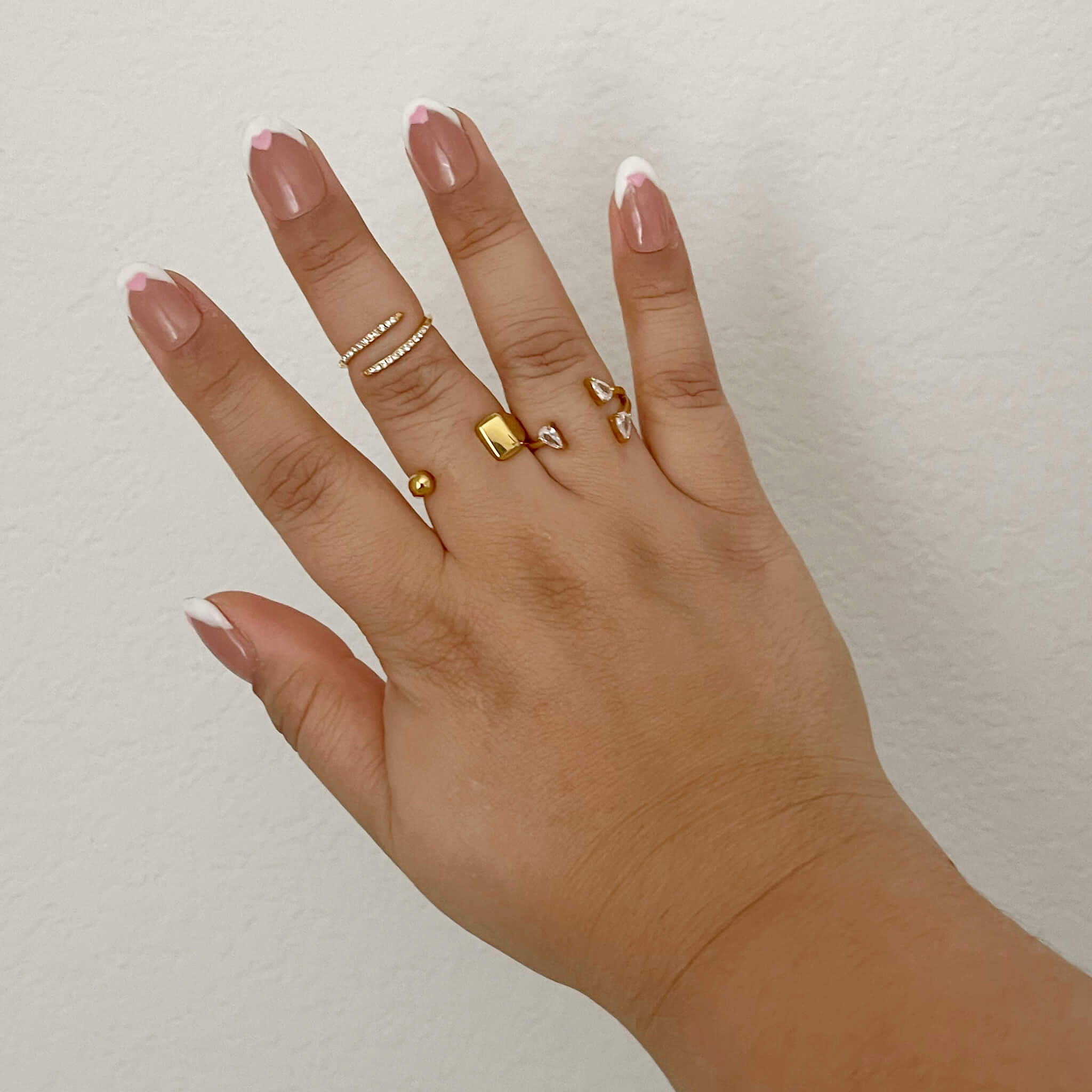Floating Dewdrop Stacking Ring III in Gold on model