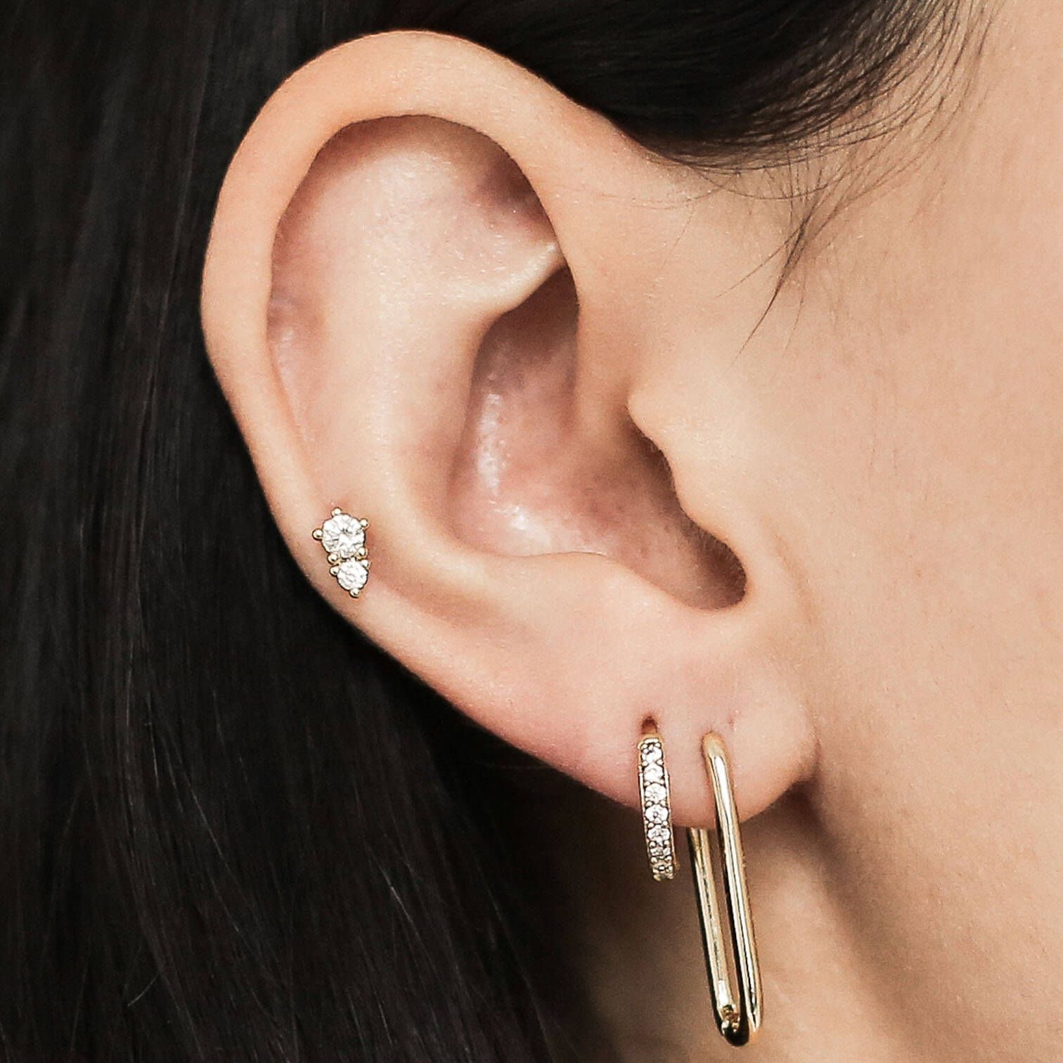 Tiny Crystal Push Pin Flat Back Earring, Titanium - Gold / 18g: Healed Cartilage Piercings / 8mm at Maison Miru